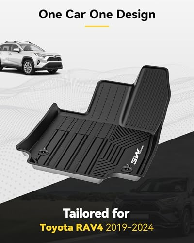 3W Floor Mats Fit for Toyota RAV4 XA50 2019-2025 [Only for Fuel Version], TPE All Weather Floor Liner, Dog Friendly Black Easy to Clean Footmats, Waterproof Anti Slip Car Liner Accessory