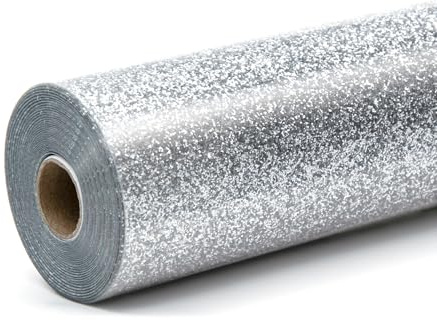 LOKLIK Glitter Silver Heat Transfer Vinyl Roll, 30.5 x 90cm - Iron-On HTV for T-Shirts & Fabrics - Durable Machine Washable Craft Vinyl for Use with Heat Press Machines