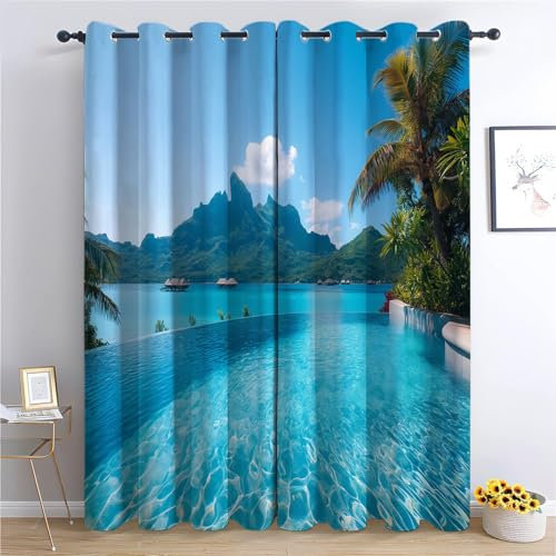 Tende Oscuranti 2 Pezzi Scenario Della Piscina Di Montagna L75 x A166 cm Tende Moderne Soggiorno Camera Da Letto, Tende Termiche Con Anelli, Tenda Oscurante Opaca, Tende Fonoassorbenti