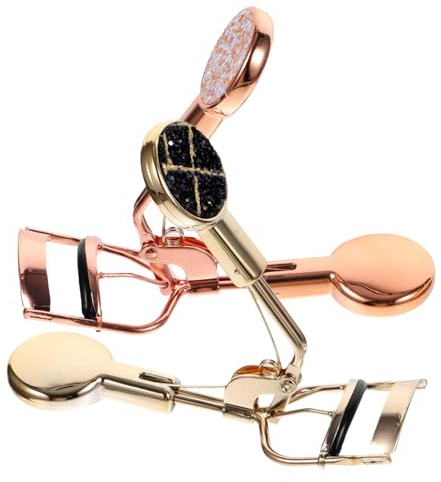 2 Stück Wimpernzange aus Edelstahl, Goldfarben, Breiter Schwung | Rutschfester Fingergriff, Robust und Einfach zu Verwenden, Glitter Design im Zarten Stil