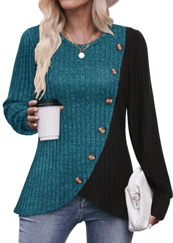 Flikity Womens Jumpers Size 14 Ladies Long Sleeve Tops Crew Neck Tunic Sweaters for Women UK Going Out Tops Office Work Wear Knitted Blouses Womens Autumn Clothes M