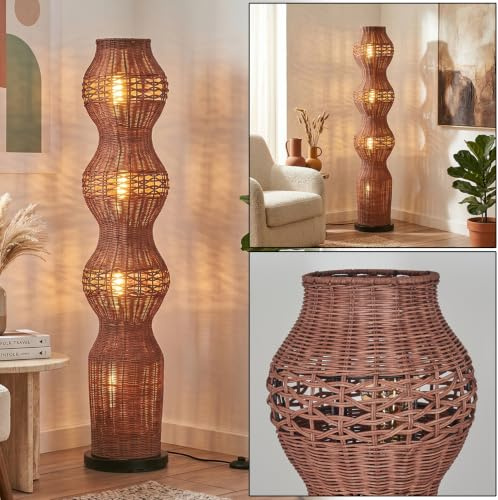 HOFSTEIN golvlampa Cardeira, golvlampa i skandinavisk design, boho-stil med skärm gjord av råttor i brunt och ljus effekt, E27, höjd 111 cm, fotbrytare - vardagsrum, sovrum, matsal, hall