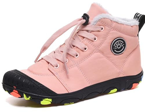 Chaussures pieds nus pour enfants - Imperméables - Chaussures pieds nus - Chaussures d'hiver pour enfants - Chaussures de randonnée légères et antidérapantes en caoutchouc, rose bonbon, 30 EU