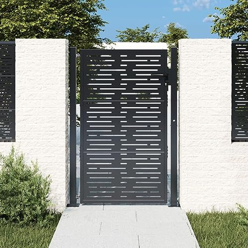 Cinyiqo 153192 Garden Gate Anthracite 105x130 cm Steel Square Design Metal Garden Gates,Outdoor Fence Gate Galvanised Swing Gates Suit Garden Patio Or Terrace