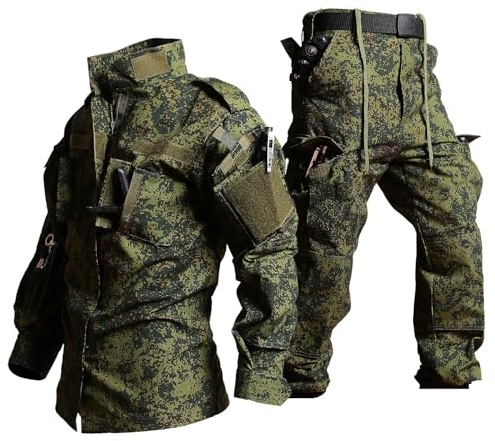 XFLHXY Russischer Camouflage-Taktikanzug, Taktische Hosen-Kampfhemdanzüge für Herren, Winddichter Frühlings- und Herbstmantel, für die Airsoft-Paintball-Jagd(Green_XXL)
