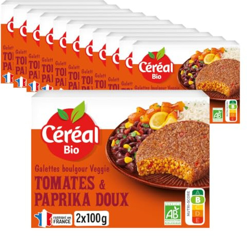 CÉRÉAL BIO – Galettes Boulgour & Quinoa à la Tomate Bio – Végan & Bio – Simple et Rapide – Repas Prêts à Réchauffer – Lot de 12 – Nutriscore A – 200 g