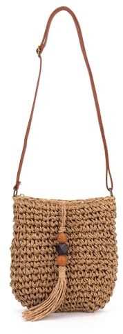 Faletony Damen Kleine Strohtasche Stroh Crossbody Tasche mit Quaste Anhänger Sommer Strandtasche Handarbeit Stroh Umhängetasche Böhmische Schultertaschen für Frauen Reisen Urlaub Freizeit
