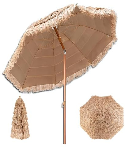 XUQQU Ombrellone da Spiaggia, Ombrellone Hawaiano, Ombrellone in Paglia per Esterni con 8 Stecche, Ombrellone Tiki in Paglia per Piscina, Giardino, Patio, Spiaggia, 1.60 M, 2.0 M, 2.40 M(2.0m/6.56ft)