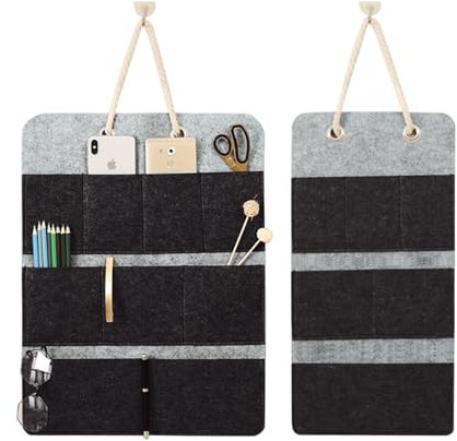 Ulawellor Lot de 2 Organiseurs Muraux Sac de Rangement en Feutre Pliable pour Salle de Bain,Rangement Suspendu à la Porte avec Plusieurs Poches pour Bureau,Salle de Bain,Armoire,Porte