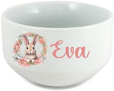 Bol Céramique 650 ML Personnalisé - Design Lapin avec Prénom de Pâques Durable et Mémorable