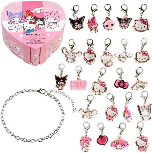 Get Trend Hello Kitty Calendrier de l'Avent Bijoux 2026 Fille et Ados | Boîte à Bijoux avec Bracelet en Acier Inoxydable et Breloques, Compte à Rebours de Noël Cadeau Fille (Rose Hello Kitty)