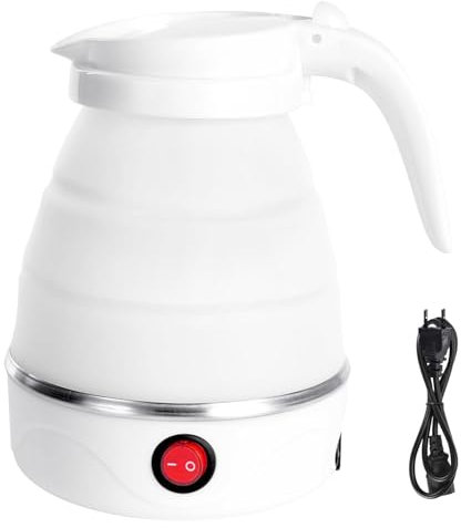 Faltbarer Wasserkessel 0.6L, Tragbarer Faltbarer Wasserkocher Reisewasserkocher Klein, 5 Minuten Schnelles Kochen Silikon Camping Wasserkocher Faltbar für Camping Reise Outdoor(Weiß)