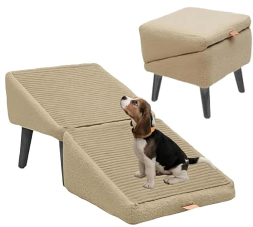 Generico Rampa Antiscivolo per Cani, Divano Letto Pieghevole per Auto, Scale per Cani di Piccola Taglia, Scale per Animali Domestici Leggere, per Letto a Soppalco E Divano,Cachi