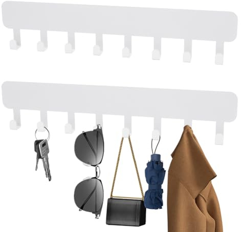 MIUUIPI 2 Stück Schlüsselbrett mit 8 Haken, Schlüsselbrett Ohne Bohren, Hakenleiste Selbstklebend, Schlüsselhalter Wand, Schlüsselaufbewahrung für Eingangsbereich, Wohnzimmer und Küchen