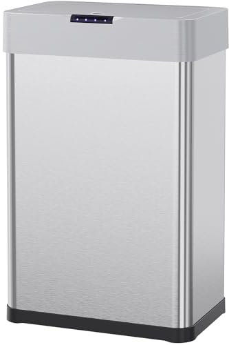 Clevich 50L Sensor Kitchen Bin with Soft-Close Lid, Touchless Motion Sensor Garbage Can, Smart Automatic Trash Bin with Bag Retainer Ring & Display Light for Living Room, Office (Silver)