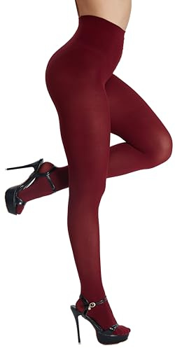 Viozocy Damen Strumpfhose 80D, Elastische Hohe Taille Langlebig Damenstrumpfhosen, Matte Optik Blickdichte Bunte Pantyhose Burgunderrot, S-M