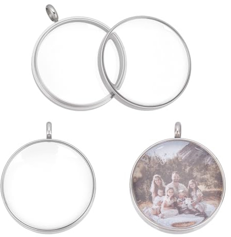 UNICRAFTALE 2 Stück Erinnerungs Medaillon Anhänger Edelstahl Flacher Runder Schwebender Charm Mit Glas Für DIY Foto Halsketten Kristall Medaillon Anhänger Für Schmuckherstellung