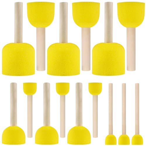 Wozzies 15 Stück Schwammpinsel, Malschwamm, Tupfpinsel, Schwamm Malen, Schwammstupf Pinsel Set, Schaumstoffpinsel-Set, für Graffiti, Malerei, Basteln, Gelb