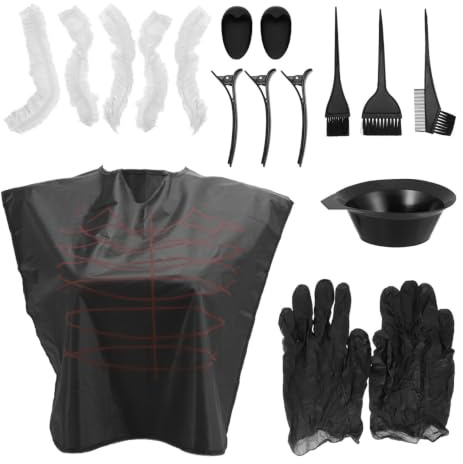 Hair Dyeing Kit 9pcs Plastic Salon Tools for Home DIY Use | Black Set, Dye Comb and Bowl, Hair Clips with Earmuffs, Highlights for DIY Hair Dye Random Color
