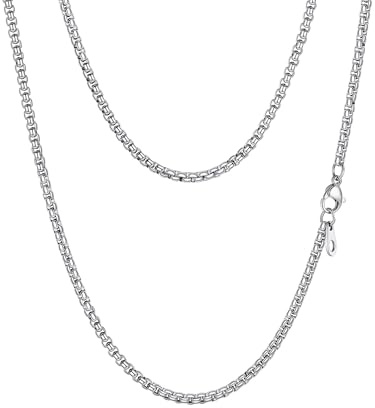 PROSTEEL Mens Necklace Chain Round Box Chain for Men Women Thin Silver 3MM 22 Inch Hypoallergenic 316L Stainless Steel Jewellery (Send Gift Box)