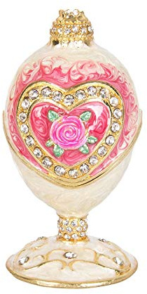 QIFU Vintage Hand Painted Easter Egg Style Small Hinged Jewelry Trinket Box with Rich Enamel and Sparkling Rhinestones, Unique Gift for Family