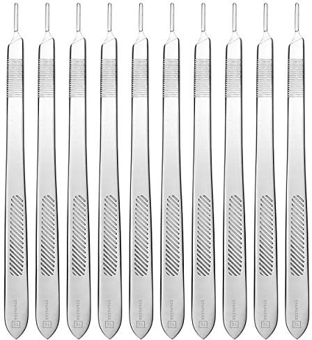 Lot de 10 supports pour scalpel 21 cm de long - Avec poignée plate - Figurine Nr 3 - Poignée scalpelle - Porte-lame pour lames à usage unique - Acier inoxydable