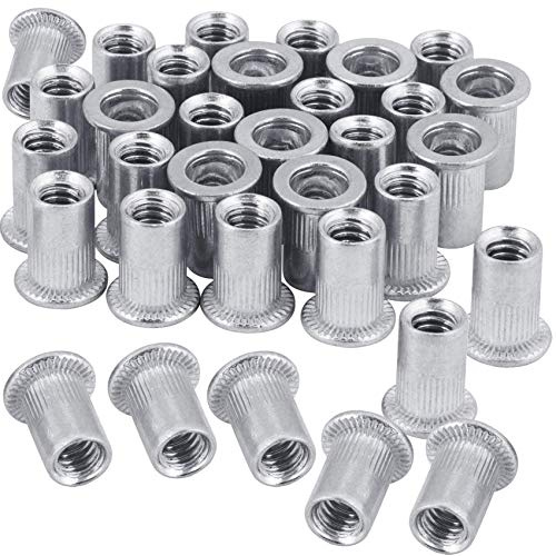 100 Pcs 1/4-20 Aluminum Flange Rivet Nuts, UNC Flat Head Threaded Insert Nut