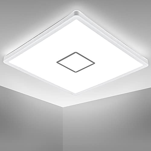 B.K.Licht plafonnier design carré, LED 18W, éclairage plafond ultra-plat: 28mm, applique modern blanc-argenté, 2400Lm, lumière blanche neutre 4.000K, 293x293mm