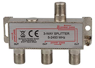 3-Fach SAT & BK-Verteiler Splitter F-Serie - 5-2400 MHz 85 dB - voll geschirmt - UKW Radio - DC-Durchlass - Fernseh-Verteiler - Stamm-Verteiler