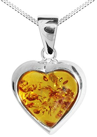 Kette mit Anhänger - Herz 14 mm - Silber 925/000 mit Bernstein