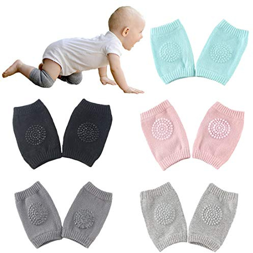 Simoda 5 paia di ginocchiere per neonati 0-24 mesi per bambini gattonando antiscivolo, scaldamuscoli in cotone proteggono contro pavimenti duri e freddi