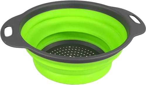 Sieb Küchensieb Klappbar, Faltbarer Silikonsieb, Seiher Nudelsieb Abtropfsieb aus Silikon für Küche, Hitzebeständig und Platzsparend (Grün)