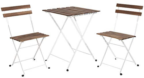 URBNLIVING Gartenmöbel-Set aus Holz und Metall, zusammenklappbar, Tisch und Stühle, Bistro-Set, Weiß, 3 Stück