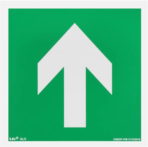 notlok Safety Work - Notausgangsschild Nachleuchtend [15 x 15 cm] | PVC Platte + Schaumstoffklebeband | DIN EN ISO 7010, DIN 67510 | Fluchtwegschilder Nachleuchtend, Notausgang Schild Pfeil nach oben