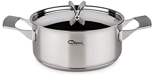 Casserole Greta Ø 20 cm Ottoni Fabbrica - Casserole en acier inoxydable 18/10 de haute qualité - Compatible avec toutes les plaques de cuisson - Fabriqué en Italie