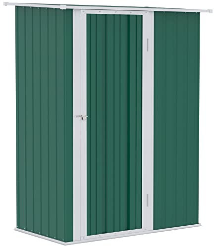 Outsunny Casetta da Giardino Porta Utensili in Lamiera di Acciaio, Capanno da Giardino in Acciaio con Porte, 142x84x189cm, Verde Scuro