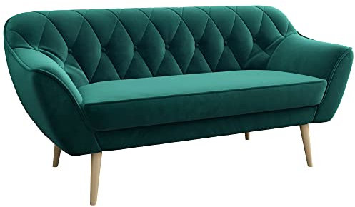MKS MEBLE Sofa Grün - Moderne Sofa - Skandinavische Deko Polstersofa - Pirs Loungesofa - DREI Personen Dunkelgrün