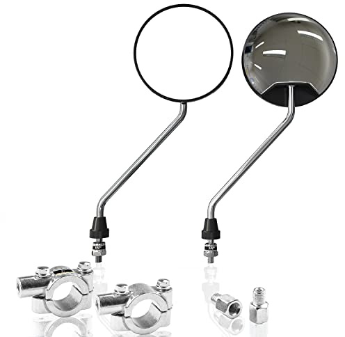1PZ MM4-SL1 Universal 8mm Runde Rückspiegel Motorrad Seitenspiegel Retro Motorradspiegel mit 7/8 22mm Lenkerklemme Ersatz für Moped Go Kart Motorrad Scooter ATV
