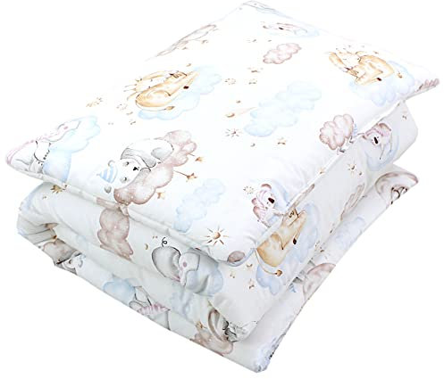 TupTam Set di Piumone Fantasia per Bambini Tutte le Stagioni Cuscino Piatto 2 pz., Animali sulle nuvole, 135x100 cm