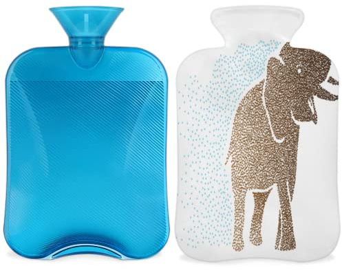 Indian Elephant Abstract Hot Water Bottle with Cover 2L, Elephant PVC Hot Water Bag for Hand Feet Warmer, Pain Relief,Hot Compress and Cold Therapy