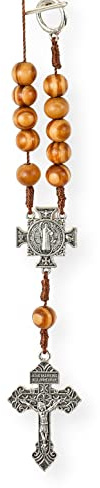 Nazareth Store Saint Benoît Une Décennie Chapelet de Perles de Bois Protection de Rétroviseur de Voiture Amulette à Suspendre Automatique, Bois d'Olivier, pour Hommes et Femmes