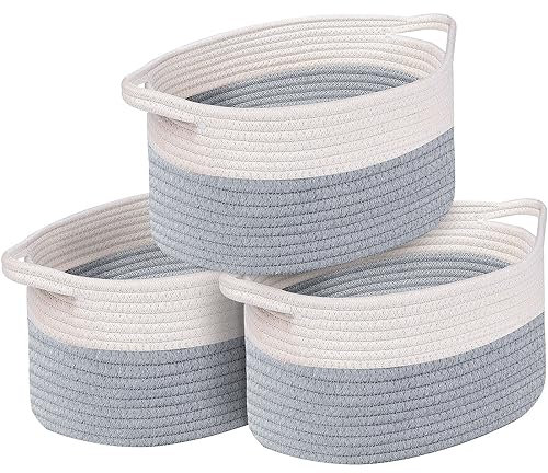 OUTBROS Aufbewahrungskorb, Organizer Körbchen, Flechtkorb, Dekorativer Aufbewahrungsbox Geflochten, Stapelbare Mehrzweck-Organisations Behälter, Beige/Braun, 3er-Set