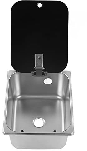 Évier de Cuisine pour Camping-car, évier de Bar à Cuve Unique en Acier Inoxydable avec Couvercle en Verre trempé évier de 40 Mm, Lavabo carré Moderne Polyvalent pour Camping-cars