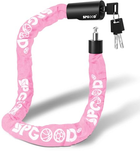 SPGOOD Lucchetto per bicicletta con 3 chiavi, 90 cm in catena in acciaio da 6 mm, con copertura impermeabile, antifurto, ad alta sicurezza per bicicletta, e-bike, MTB, moto（Rosa pallido）