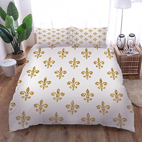 ELGISI Bedding Set Kids Single Duvet Set Golden Carving Art 3 Pieces Printed Pattern With 2 Pillowcases 50X75Cm, Soft Hypoallergenic Microfiber Quilt Cover 135X200Cm, With Zipper