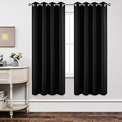 Joydeco Thermovorhang Kälteschutz mit Ösen 2 Stück H 175 x B 140 Vorhänge Blickdicht Schwarz Verdunklungsvorhänge Ösen Thermal Curtains Blackout Vorhang Thermo Wärmeisolierend Schlafzimmer