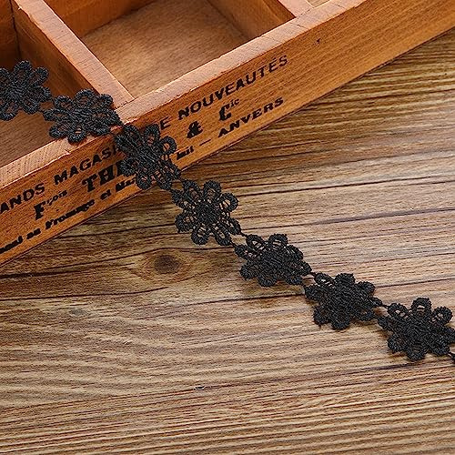 XCSJ 5 Yard 25mm Blumen Spitzenband Spitzenborte Stickerei (Ganz schwarz) | Dekoband Zierband Borten Bänder Blumenband Gänseblümchen Dekoband Spitzen Spitzenborte Für Hochzeit Handwerk Nähen Deko