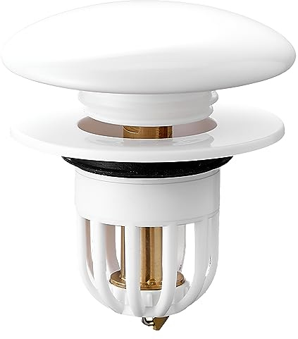 Waschbeckenstöpsel, FUYIOCN Universal Pop Up Abflusssieb, Messing Bounce Core Push Abflussstopfen, Waschbecken mit weißem Keramikdeckel, Universal Sink Stopper Ersatz für Bad und Küche für 34–40 mm