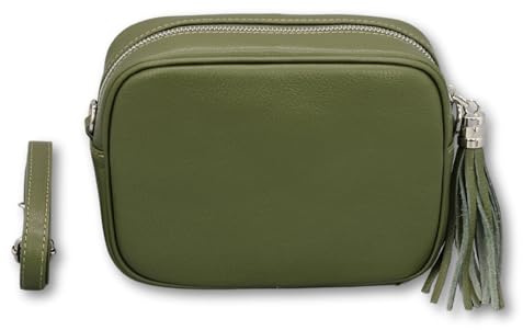 Brise Art KIRA Silber Umhängetasche Echtleder Handgefertigt Crossbody Bag | Damen Schultertasche mit Ledergurt & wahlweise gemustertem Riemen, Echtes Leder, 2 Fächer, Made in Italy