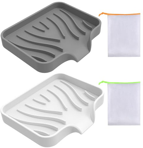 MAXQUU 2 Jaboneras de Silicona Con 2 Piezas de Malla de Espuma, Diseño Antideslizante y Drenaje Para Baño